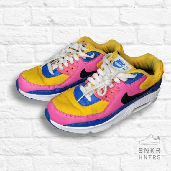 Nike Air Max 90 Multi-Color University Gold Black Blue CD6864-700 GS Size 7Y - Picture 3 of 9